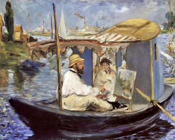  trabajando Arte - Claude Monet trabajando en su barco en Argenteuil Realismo Impresionismo Edouard Manet